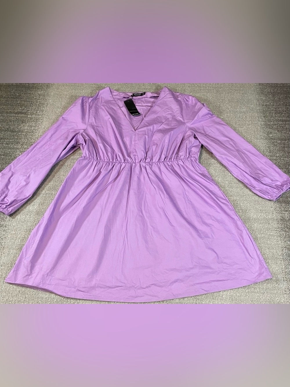 NWOT Nasty Gal Lilac purple Cotton US18 Dress long sleeve v-neck elastic waist
